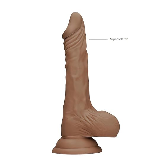 RealRock Dong 9 - realistické dildo s semenníkmi (23 cm) - tmavý prírodný