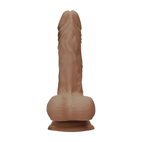 RealRock Dong 9 - realistické dildo s semenníkmi (23 cm) - tmavý prírodný