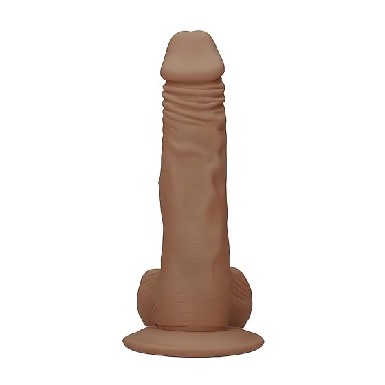 RealRock Dong 9 - realistické dildo s semenníkmi (23 cm) - tmavý prírodný