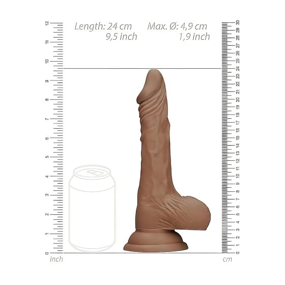 RealRock Dong 9 - realistické dildo s semenníkmi (23 cm) - tmavý prírodný