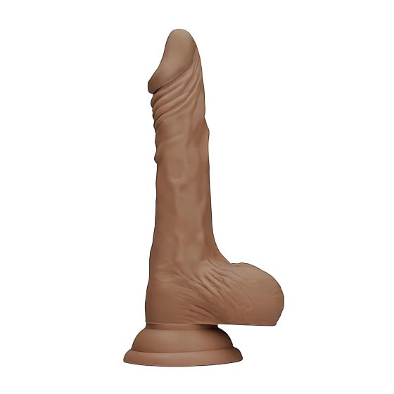 RealRock Dong 10 - realistický dildo s semenníkmi (25 cm) - tmavá prírodná