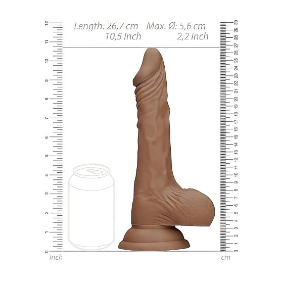 RealRock Dong 10 - realistický dildo s semenníkmi (25 cm) - tmavá prírodná