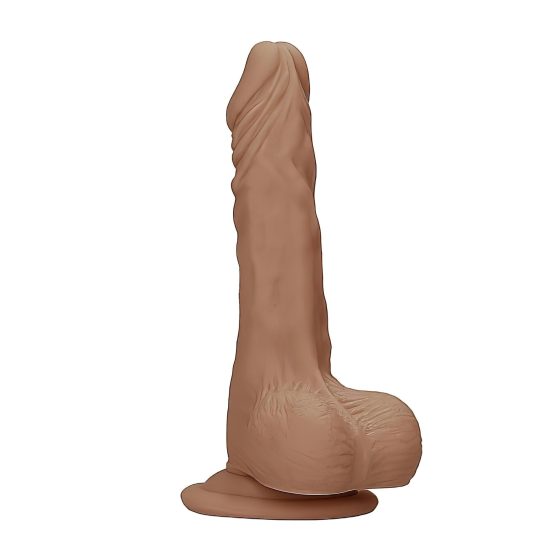 RealRock Dong 10 - realistický dildo s semenníkmi (25 cm) - tmavá prírodná