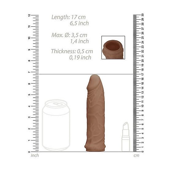 RealRock Penis Sleeve 6 - návlek na penis (17cm) - tmavo prírodná farba