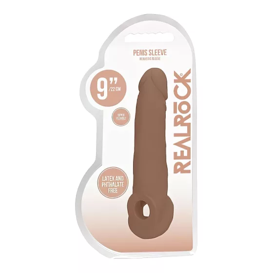 RealRock - návlek na penis - 21,5 cm - tmavá prírodná farba