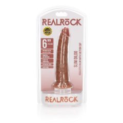   RealRock Slim - realistické dildo so svorkami - 15,5 cm (tmavé prírodné)