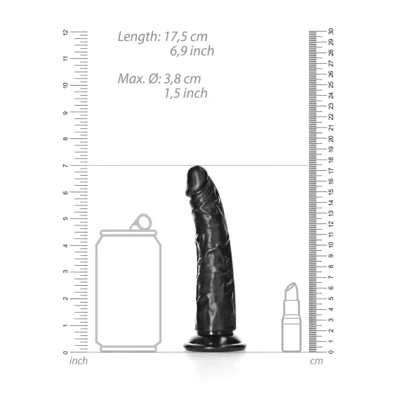 RealRock - realistický dildó - úzky tvar - čierny - 15,5 cm