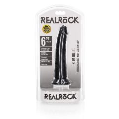   RealRock Slim - realistické dildo s lepivými nožičkami - 15,5 cm (čierne)