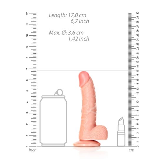 RealRock Curved - realistické dildo so svorkami a semenníkmi - 15,5 cm (prírodné)