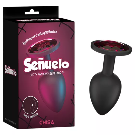 Senuelo Booty Fantasy - silikónový análny plug s kryštálom (čierny) - M