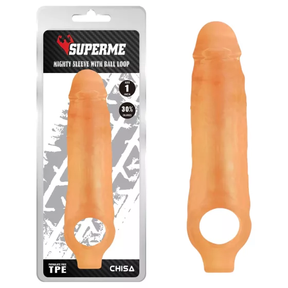 SuperMe Mighty - návlek na penis s erekčným krúžkom (telovej farby)