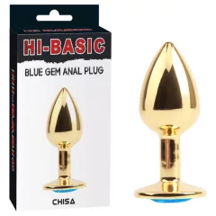   Hi-Basic Blue Gem - kovový análny kolík s modrým kryštálom (zlatý)