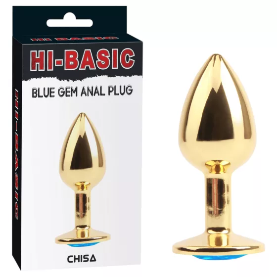 Hi-Basic Blue Gem - kovový análny kolík s modrým kryštálom (zlatý)