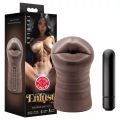   Enlust Krystal - vibračná umelá ústa - realistické vyhotovenie - hnedá