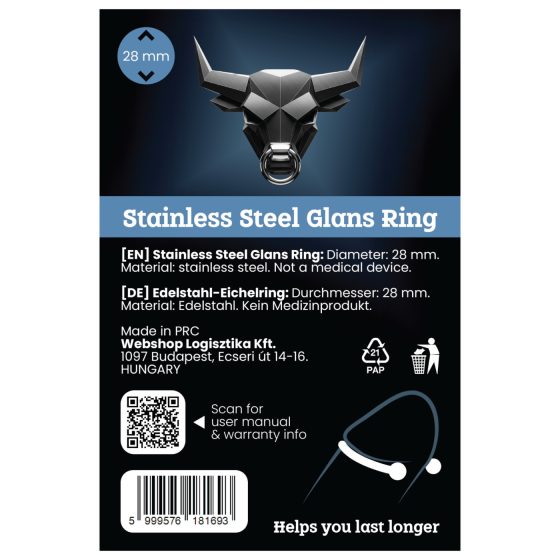 Rozsdamentes - krúžok na penis - oneskorenie ejakulácie - kovový 28 mm