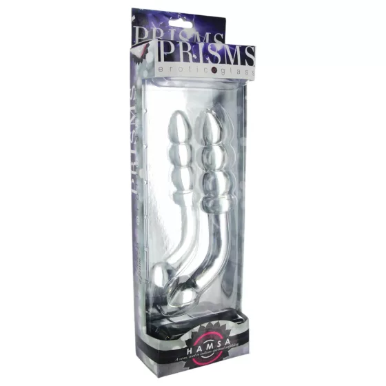 Prisms Hamsa - dvojitý sklenený dildo na G-bod - priehľadný