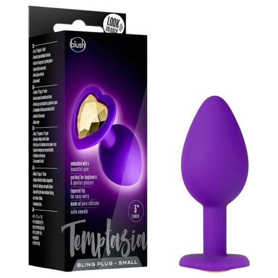 Temptasia S - zlatý anál plug so srdcom (fialový) - malý