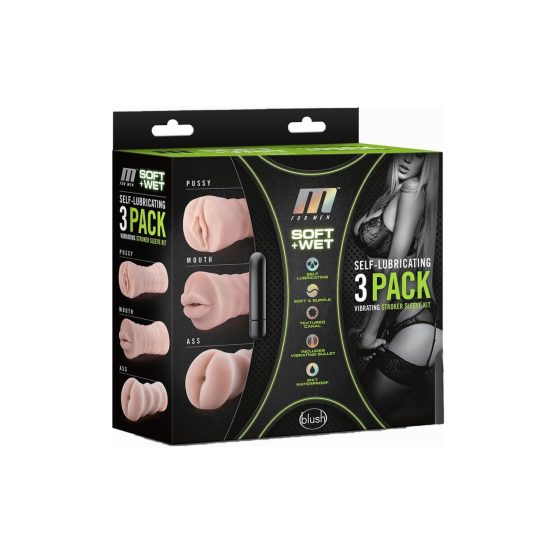 M For Men 3 Pack - sada vibračných masturbátorov (prírodné)