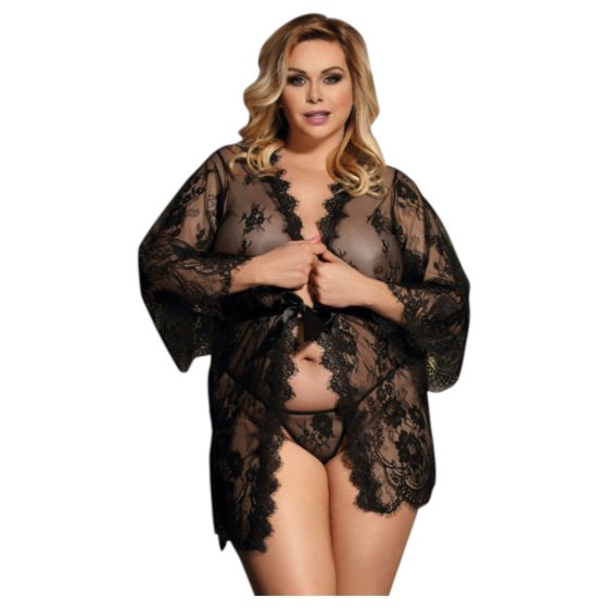 Subblime Queen Plus - csipke köntös szett - fekete (XL-2XL)