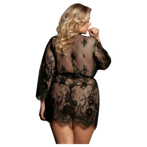 Subblime Queen Plus - csipke köntös szett - fekete (XL-2XL)