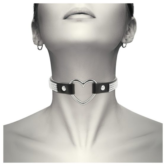 Coquette - strasszos choker szív medállal (fekete)
