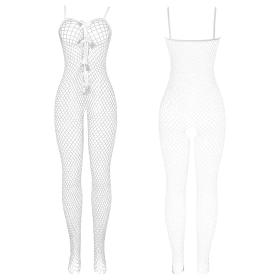 Subblime 951740 - overal z pikantnej sieťoviny s mašľou (biely) - S-L