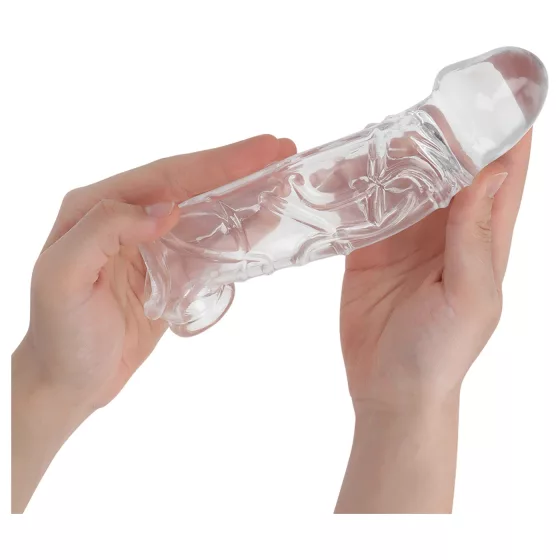 Addicted Toys - návlek na penis s krúžkom na semenníky - 27 cm - priehľadný