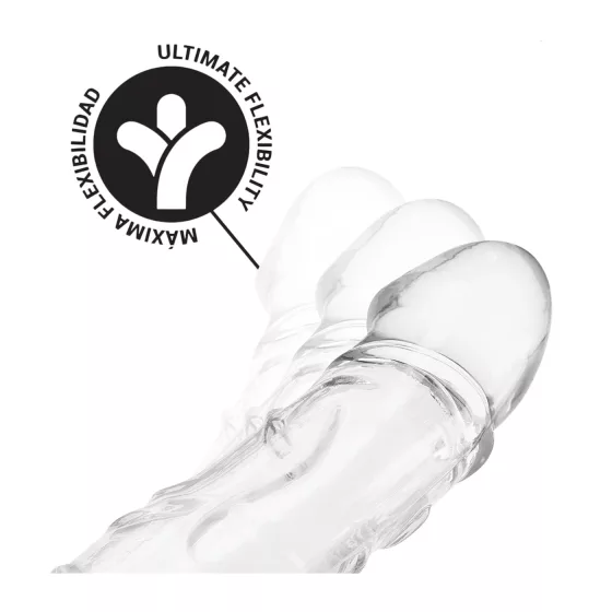 Addicted Toys - návlek na penis s krúžkom na semenníky - 27 cm - priehľadný