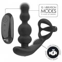   Addicted Toys - análny vibrátor s rotačnou hlavou a erekčným krúžkom - čierny