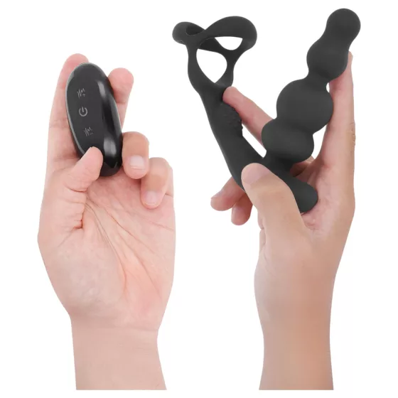 Addicted Toys - análny vibrátor s rotačnou hlavou a erekčným krúžkom - čierny