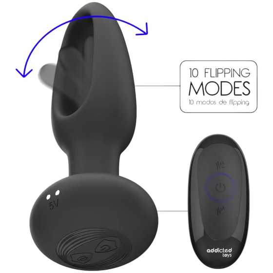 Addicted Toys - análny vibrátor s pohybujúcim sa jazykom - čierny
