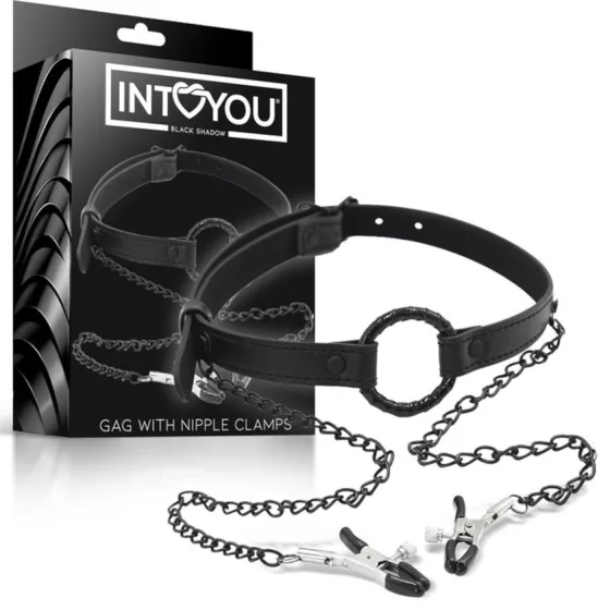 INTOYOU - ústny zverák s klipsami na bradavky - čierny