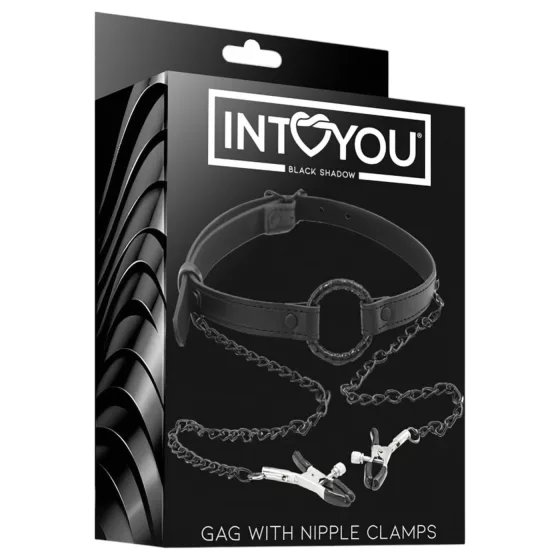 INTOYOU - ústny zverák s klipsami na bradavky - čierny