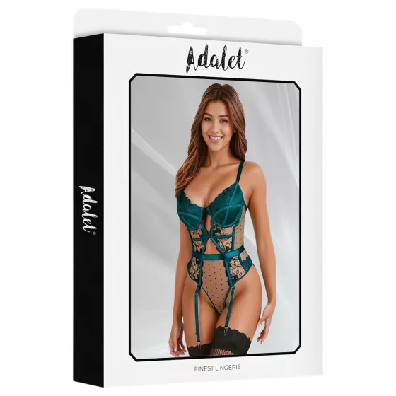 Adalet Chloe - erotické body s čipkou - tyrkysové - L/XL