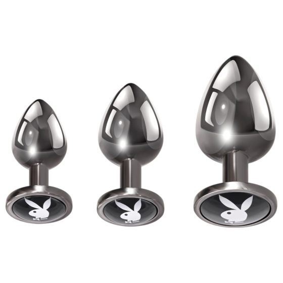 Playboy - análny plug set - 3 ks - strieborný