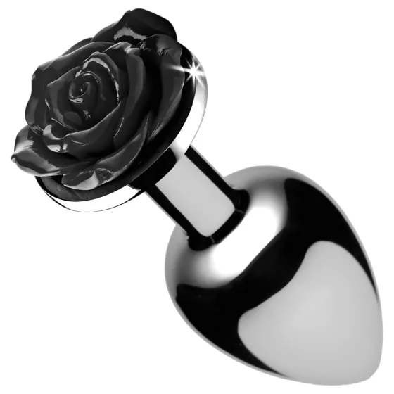 Booty Sparks Black Rose - hliníkový análny kolík (strieborno‑čierny)