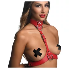 Strict - červený náprsný pás s obojkom - M/L