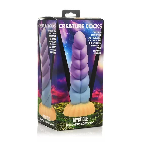 Creature Cocks Mystique - dildo jednorožec - 21 cm - fialovo-žltý
