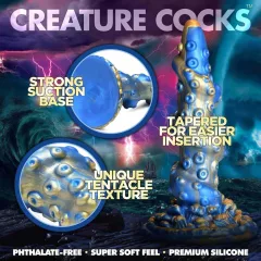   Creature Cocks Kraken - špirálové dildo v tvare chápadla - 21 cm - zlatá/modrá