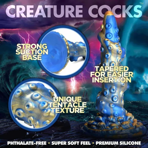 Creature Cocks Kraken - špirálové dildo v tvare chápadla - 21 cm - zlatá/modrá