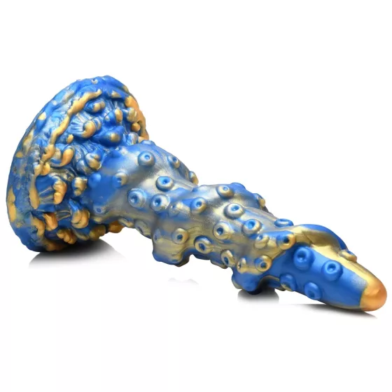 Creature Cocks Kraken - špirálové dildo v tvare chápadla - 21 cm - zlatá/modrá