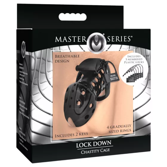 Master Series Lock Down - vetraná klietka na penis (čierna)