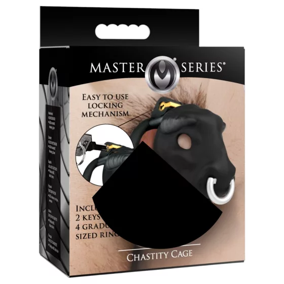 Master Series Bull - klietka na penis s býčou hlavou (čierna)