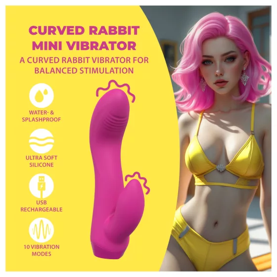 Loveline - zakrivený mini vibrátor s motívom zajačika (ružový)