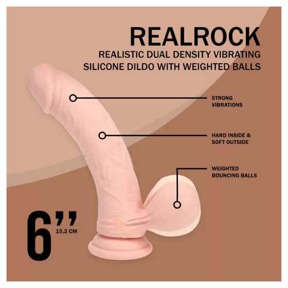 RealRock - realistický vibrátor s dvojitou hustotou (telovej farby) - 15 cm