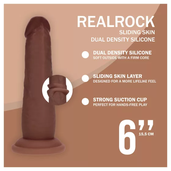 RealRock - realistický dvojvrstvový dildo (hnedý) - 15,5 cm