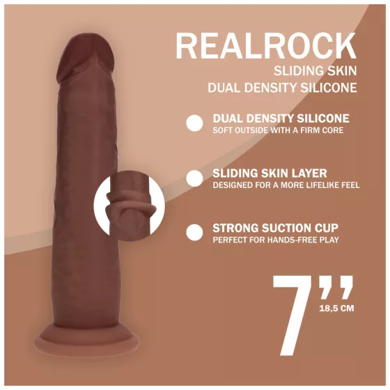 RealRock - realistický dvojvrstvový dildo (hnedý) - 18,5 cm