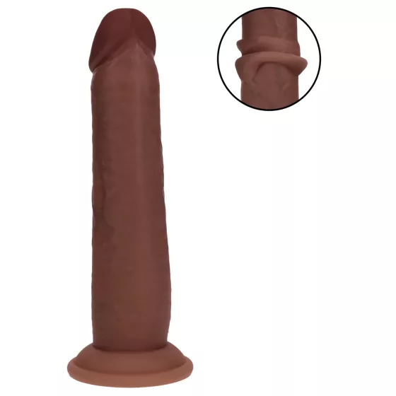 RealRock - realistický dvojitý hustý hnedý dildo - 20,5 cm