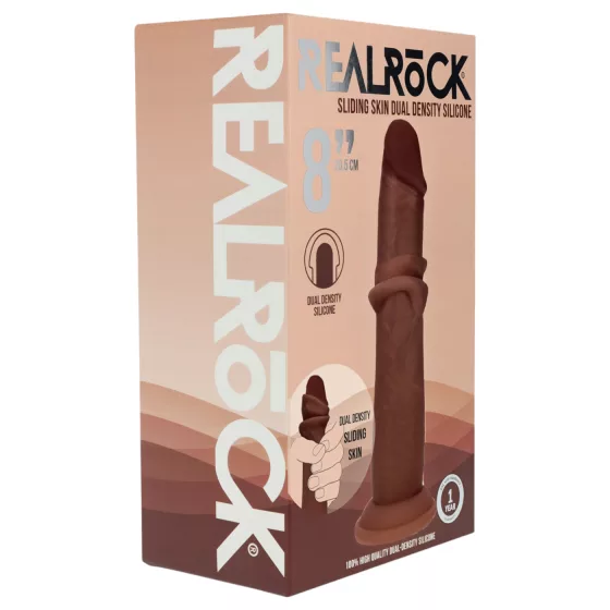 RealRock - realistický dvojitý hustý hnedý dildo - 20,5 cm