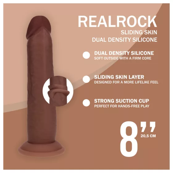 RealRock - realistický dvojitý hustý hnedý dildo - 20,5 cm